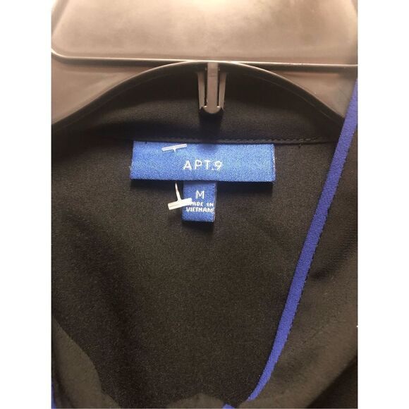 Apt. 9 Women’s Black Blue Trim Button Down Designed Knee Length Long Sleeve Dres - Picture 4 of 6